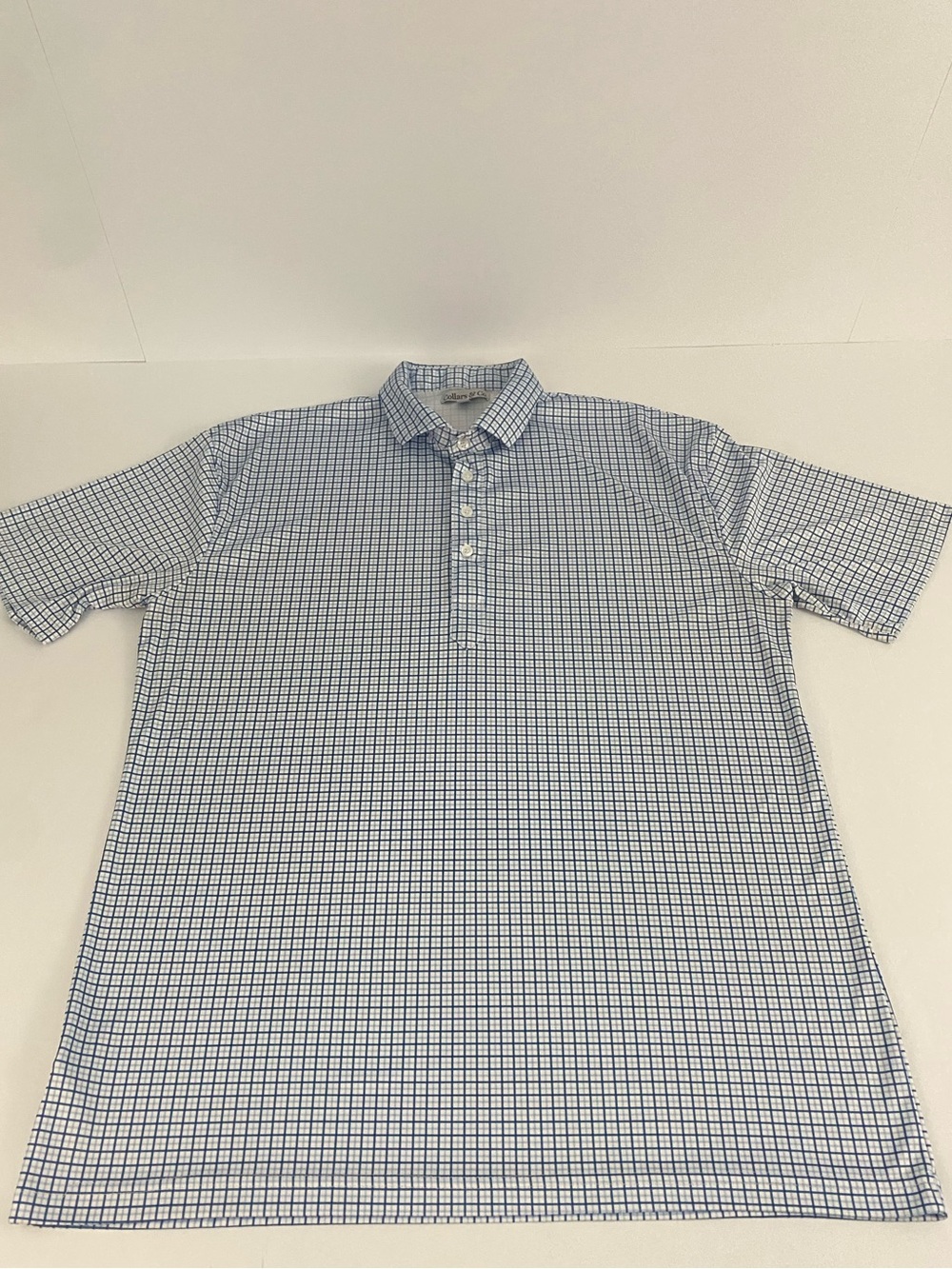 Men’s Collars and Co. Dress Polo Shirt Size XL Blue Plaid Short Sleeve